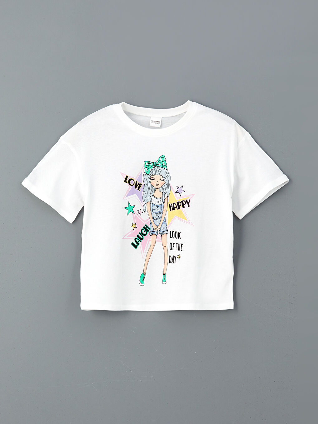 Beyaz Bisiklet Yaka Kız Çocuk Pijama Üst