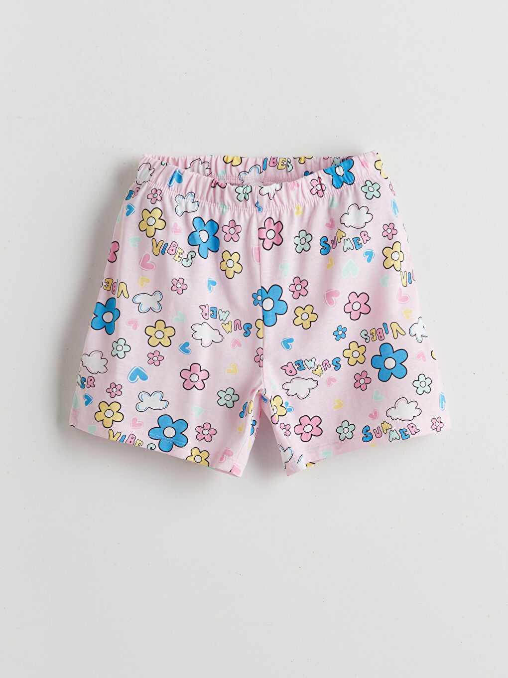 Pembe Beli Lastikli Çiçekli Kız Çocuk Pijama Şort