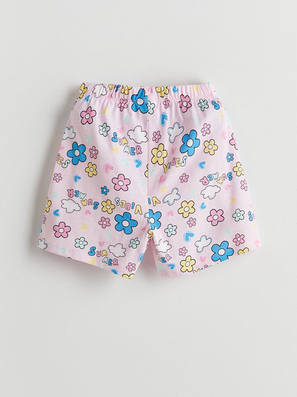 Pembe Beli Lastikli Çiçekli Kız Çocuk Pijama Şort-1
