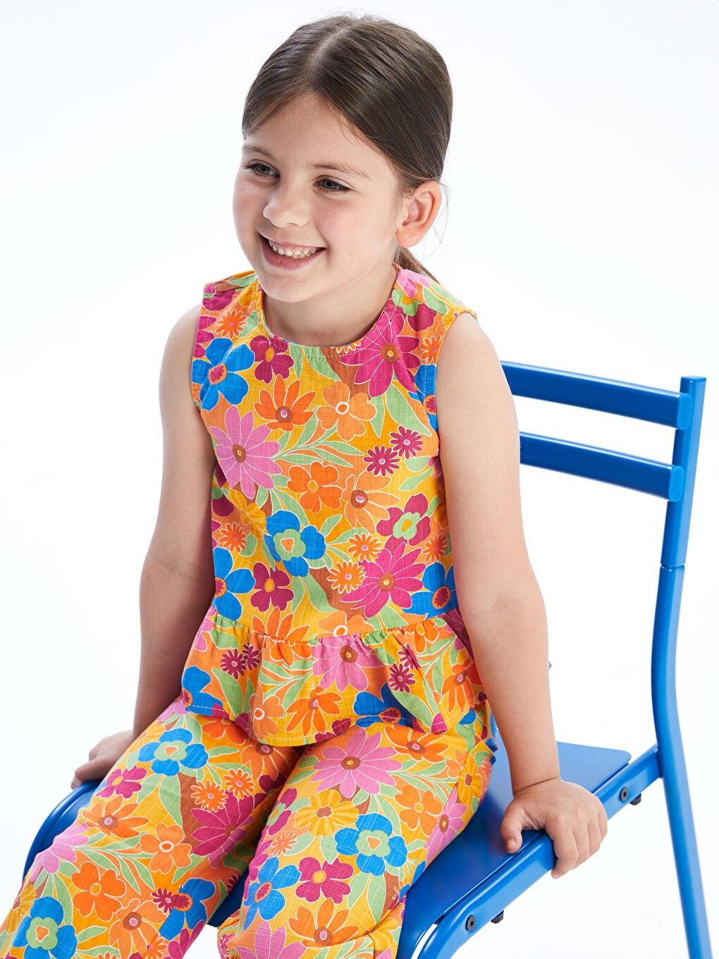 LCW baby Okrugli izrez Cvetni Bluzica i Pantalone za Devojčice - Paket od 2 komada -S5HY66Z1-LSL