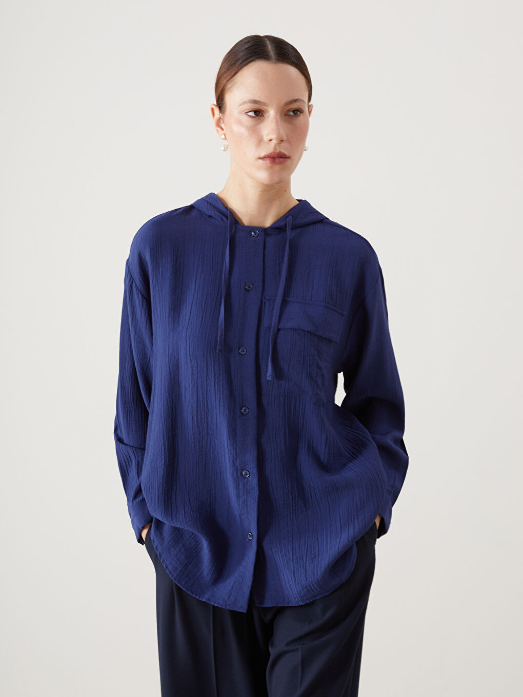 Hooded Textured Oversized Krinkle Women’S Tunic -S5I010Z8-Z5H