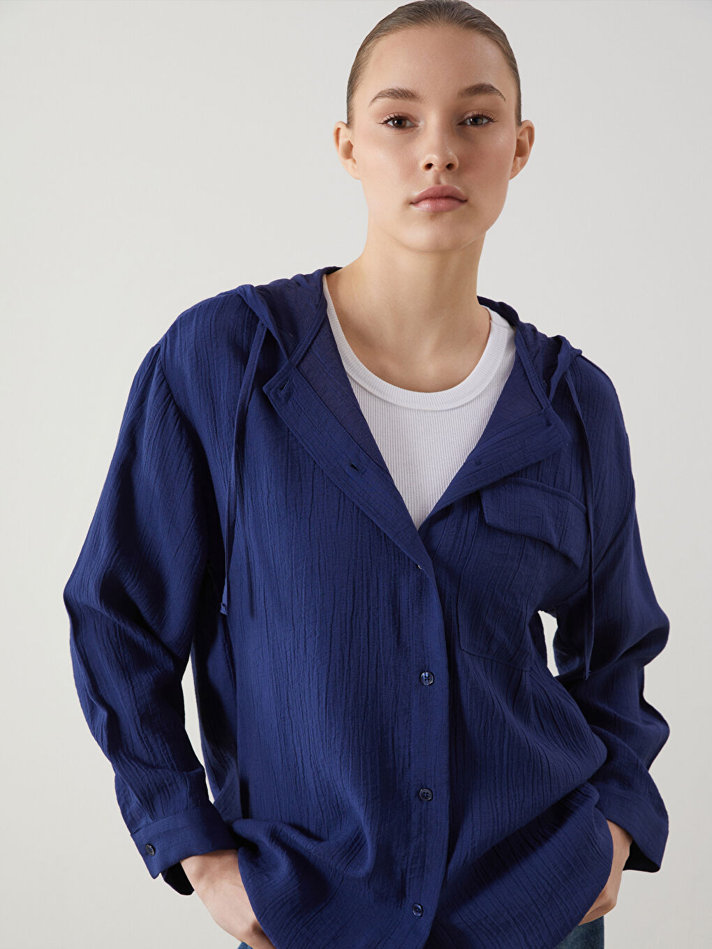 Hooded Textured Oversized Krinkle Women’S Tunic -S5I010Z8-Z5H