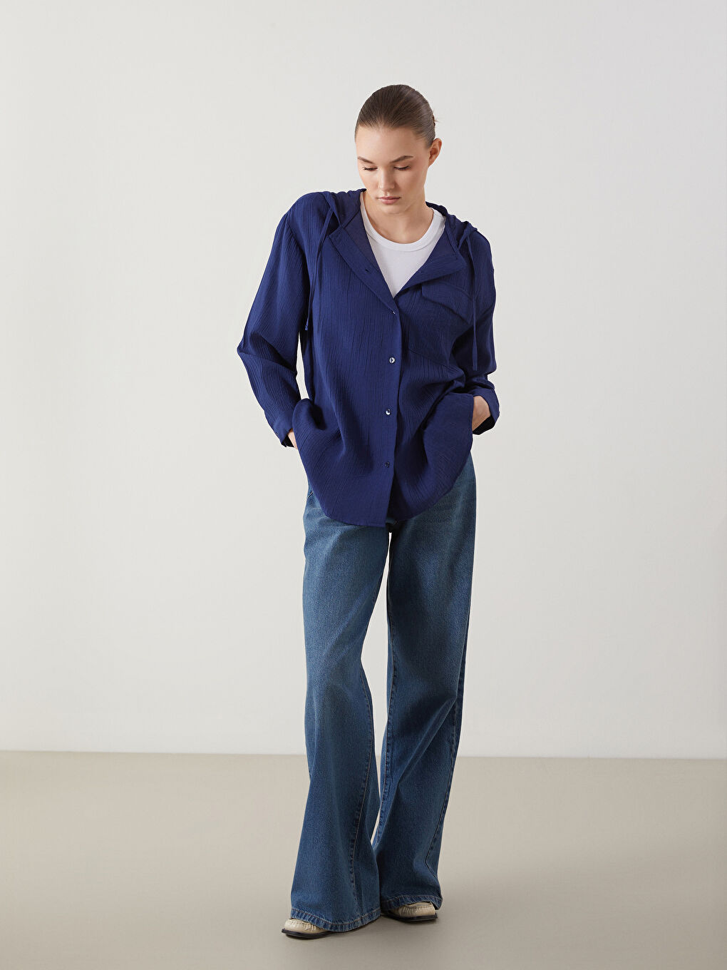 Hooded Textured Oversized Krinkle Women’S Tunic -S5I010Z8-Z5H