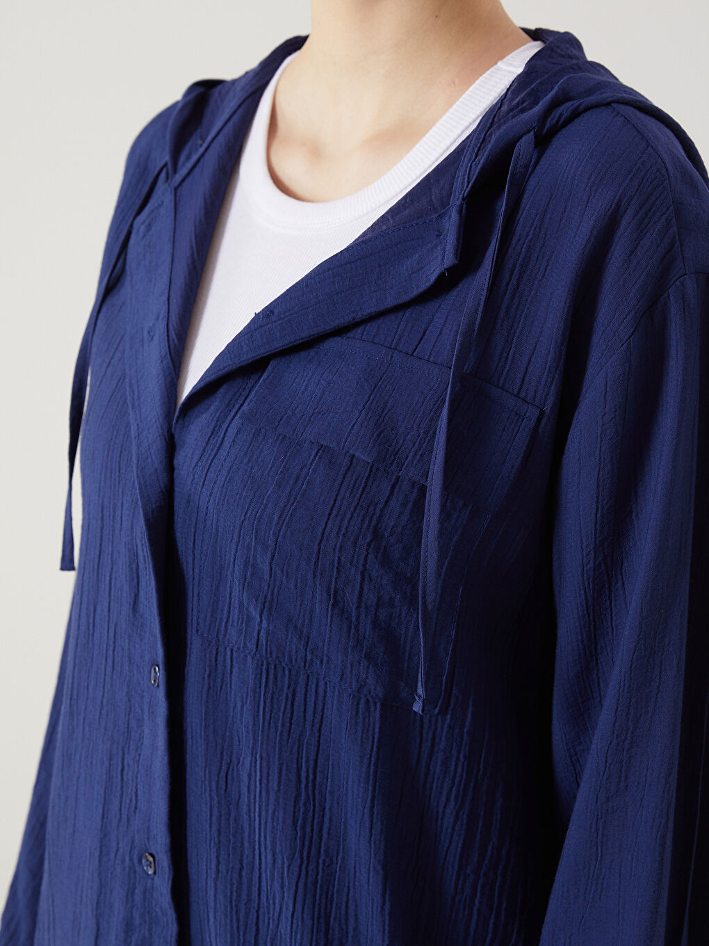Hooded Textured Oversized Krinkle Women’S Tunic -S5I010Z8-Z5H