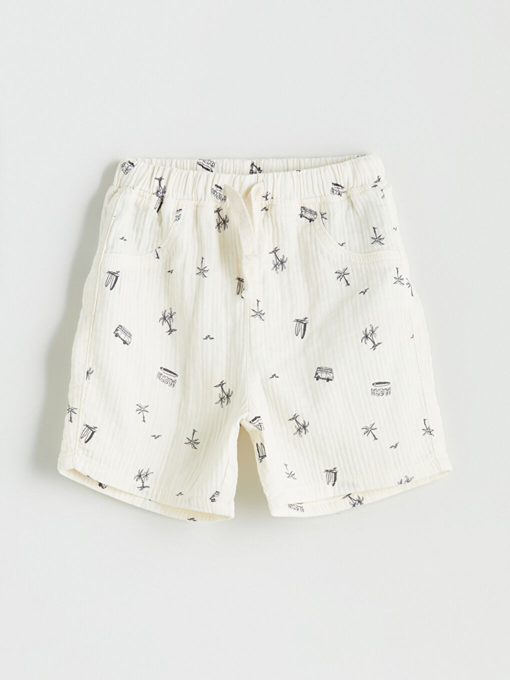 Elasticated Waist Printed Boys' Shorts -S5I016Z1-LQA