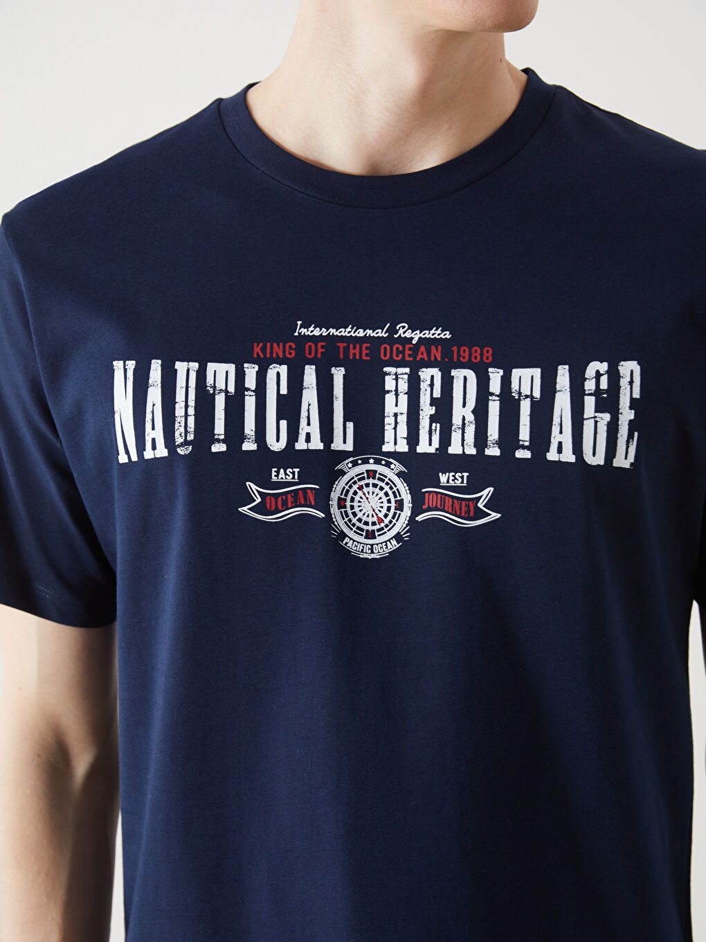 Lacivert Bisiklet Yaka Baskılı Penye Erkek Tişört-2