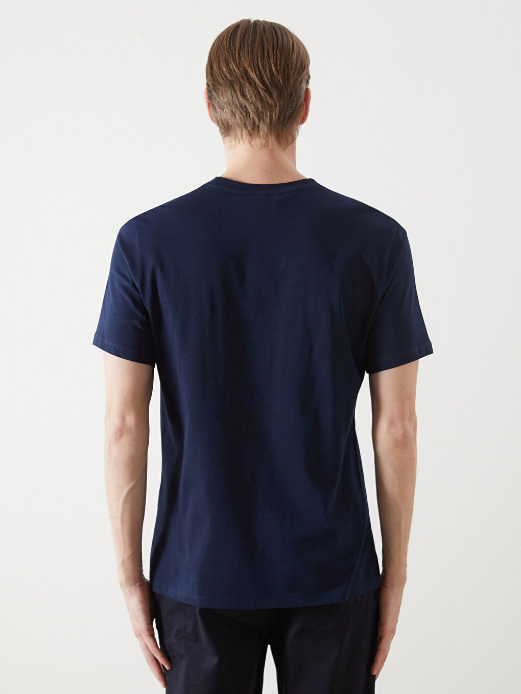 Lacivert Bisiklet Yaka Baskılı Penye Erkek Tişört-3