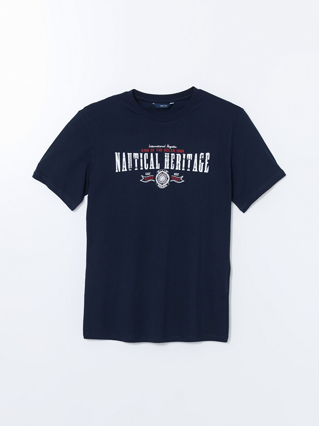 Lacivert Bisiklet Yaka Baskılı Penye Erkek Tişört-4