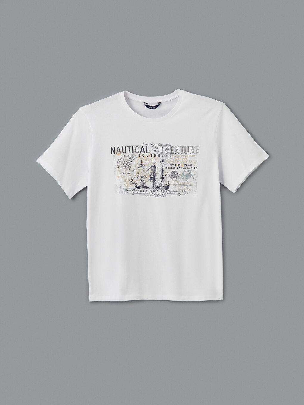 Beyaz Bisiklet Yaka Kısa Kollu Baskılı Penye Erkek Tişört-4