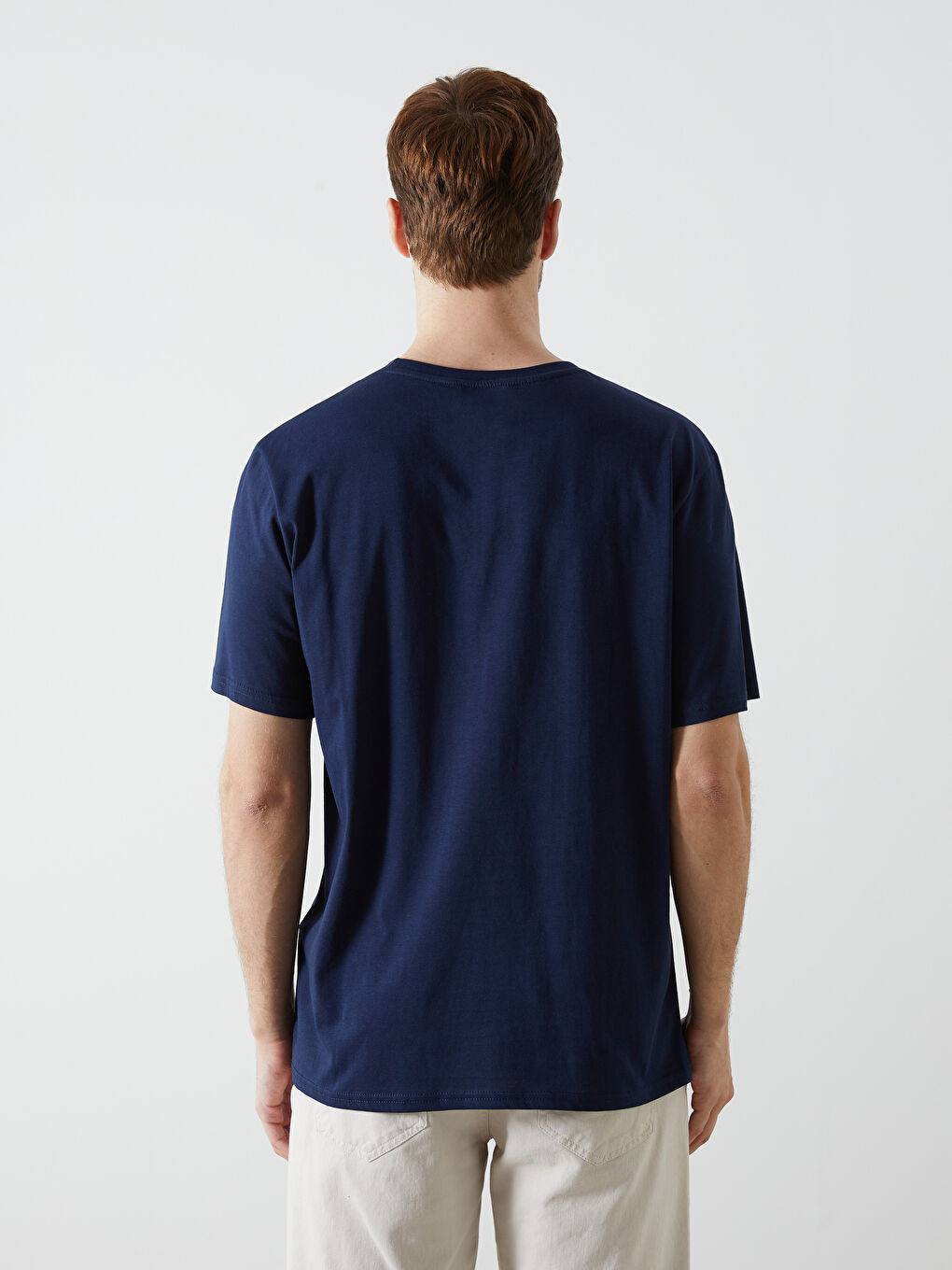 Lacivert Bisiklet Yaka Baskılı Erkek Tişört-3