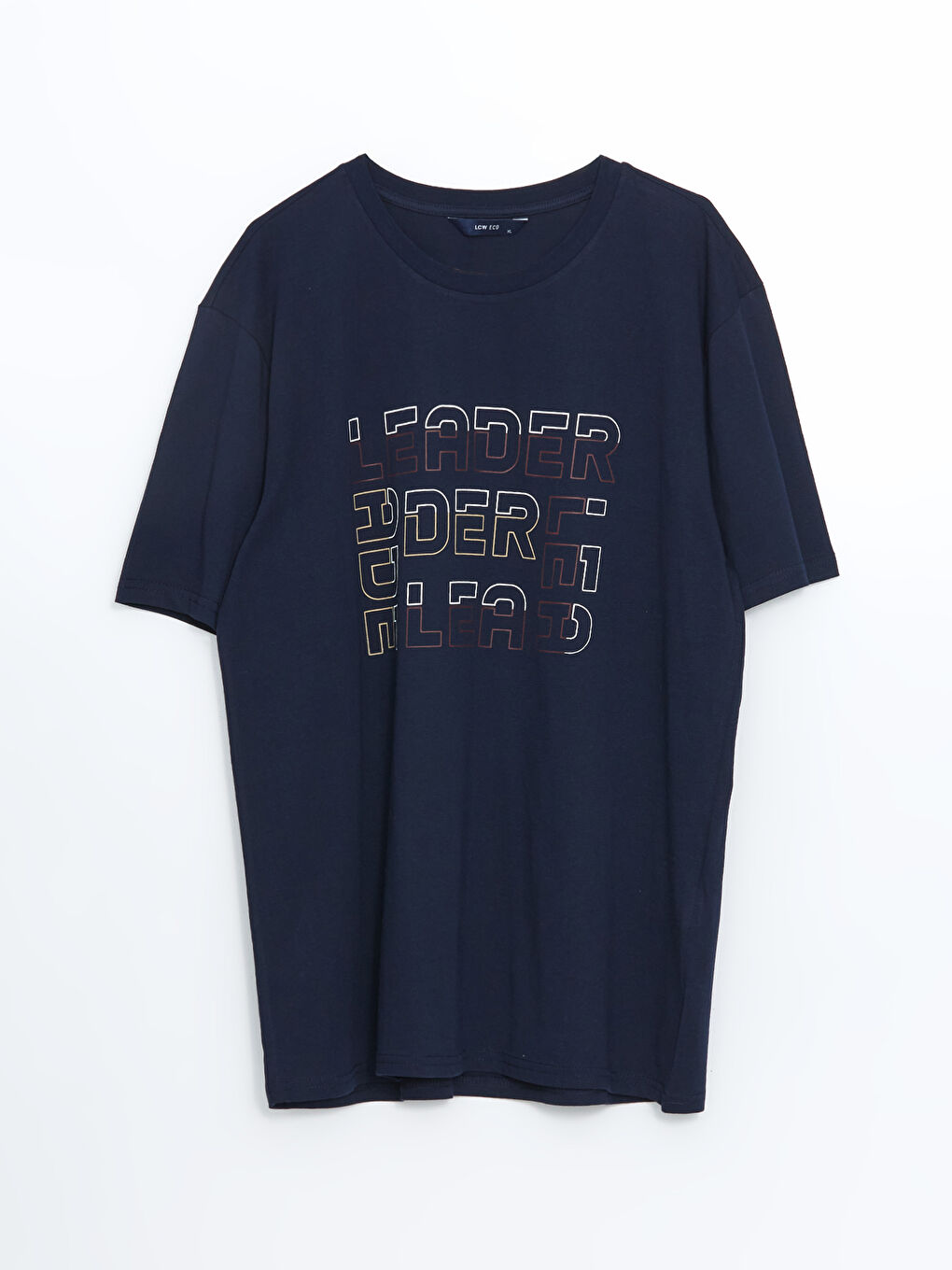 Lacivert Bisiklet Yaka Baskılı Erkek Tişört-4