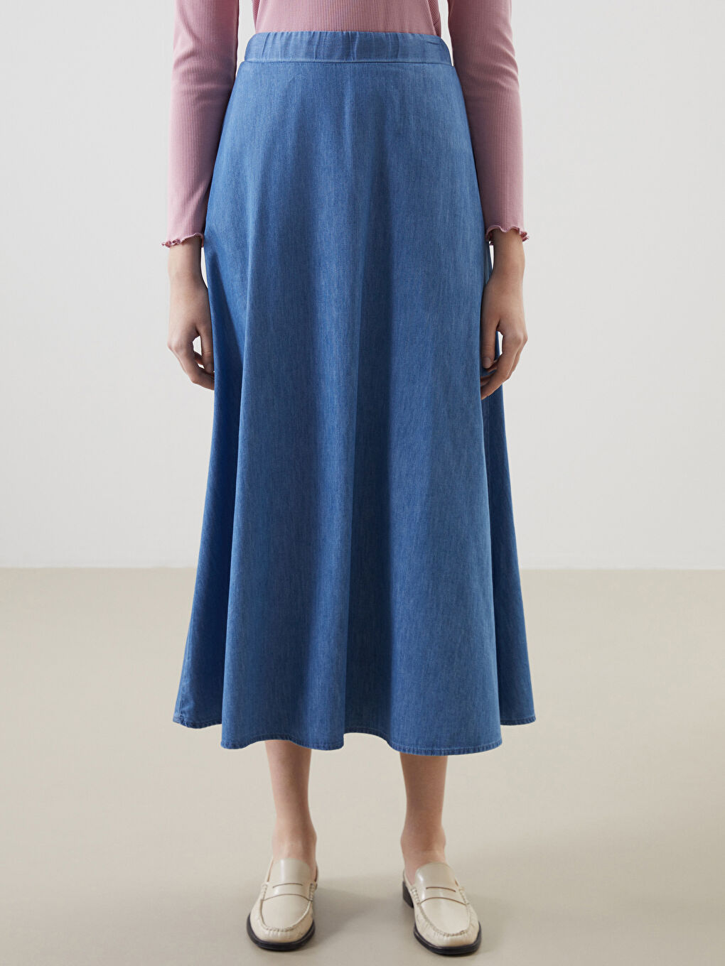 LCW Modest Indigo Beli Lastikli Kadın Jean Etek - 1