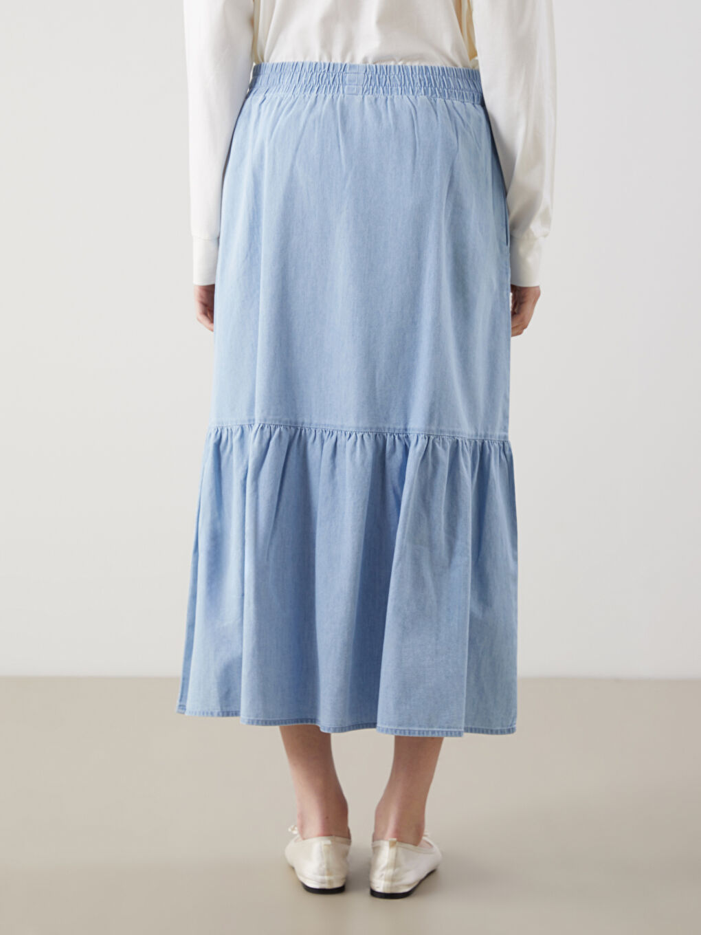 İndigo Beli Lastikli Kadın Jean Etek-3