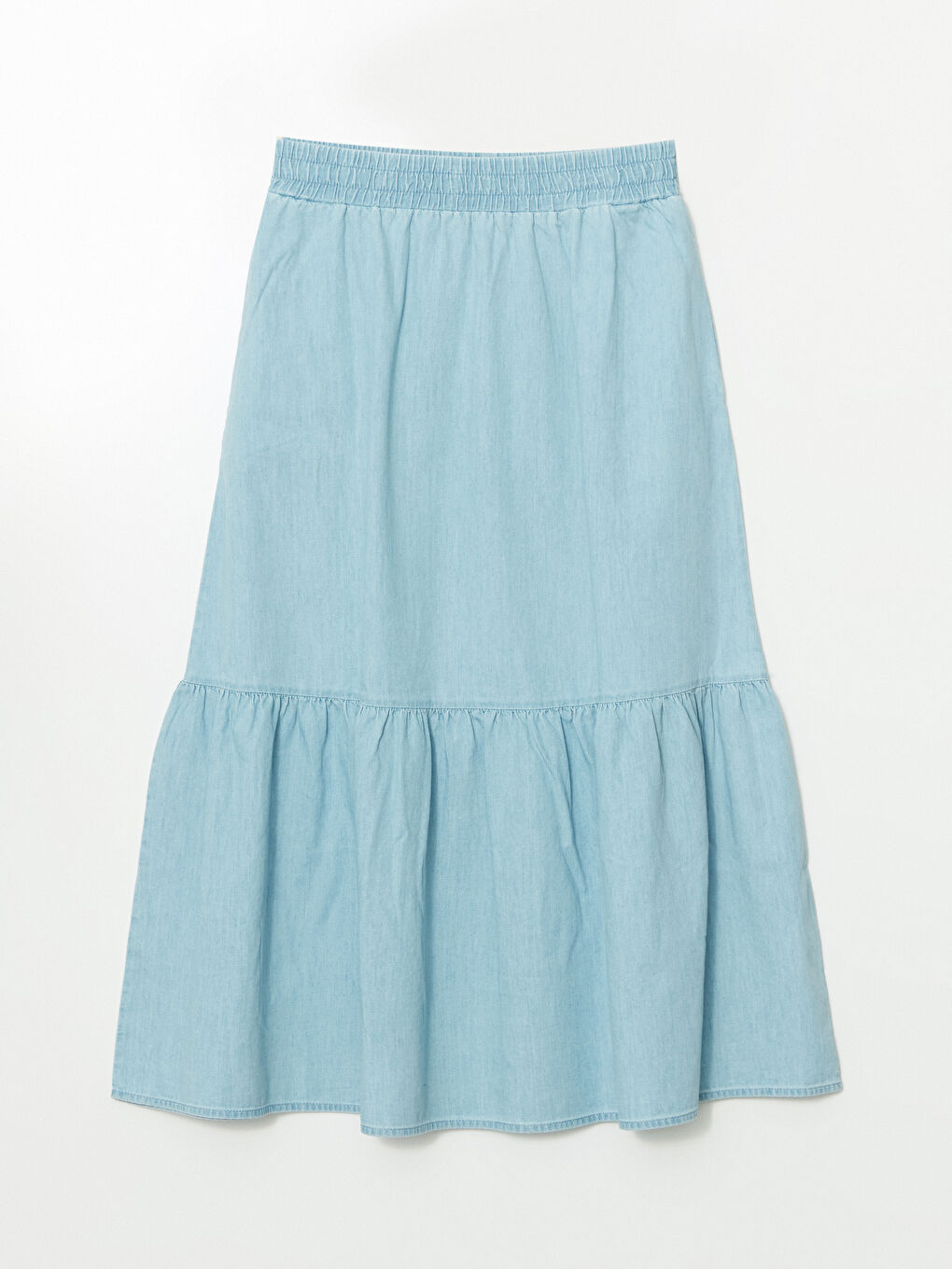 İndigo Beli Lastikli Kadın Jean Etek-4