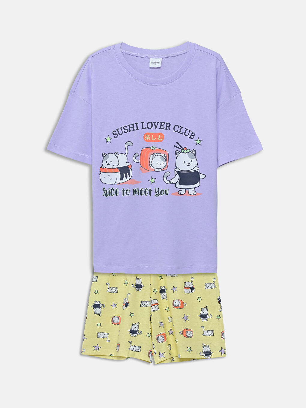 Crew Neck Printed Girls' Pyjama Set -S5I063Z4-G0W