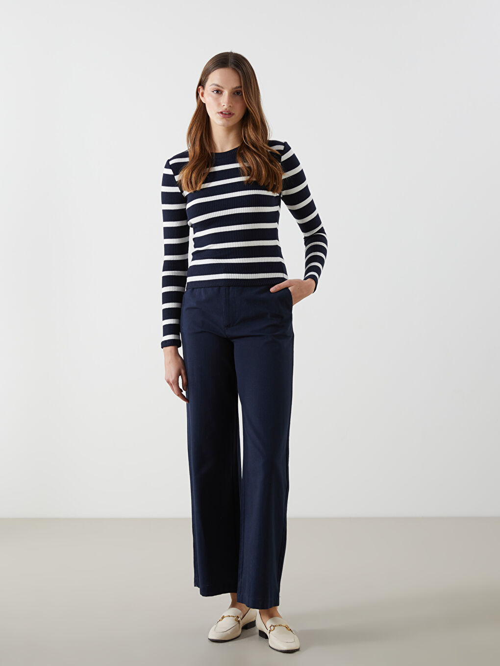 LCW Vision Indigo Standart Fit Düz Keten Karışımlı Kadın Pantolon