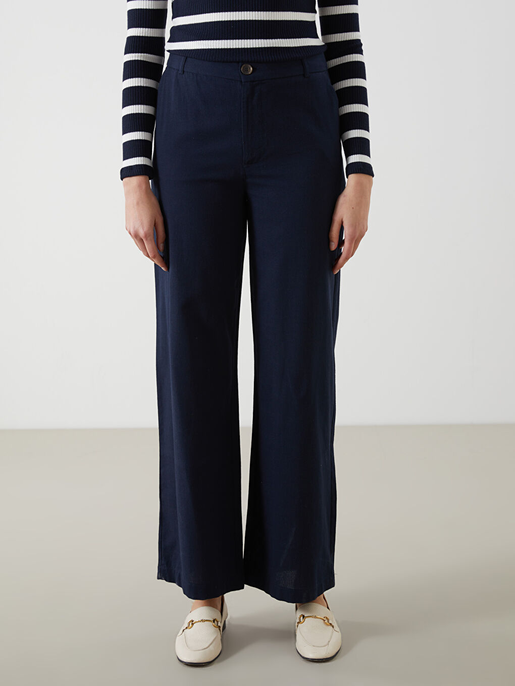 LCW Vision Indigo Standart Fit Düz Keten Karışımlı Kadın Pantolon - 1