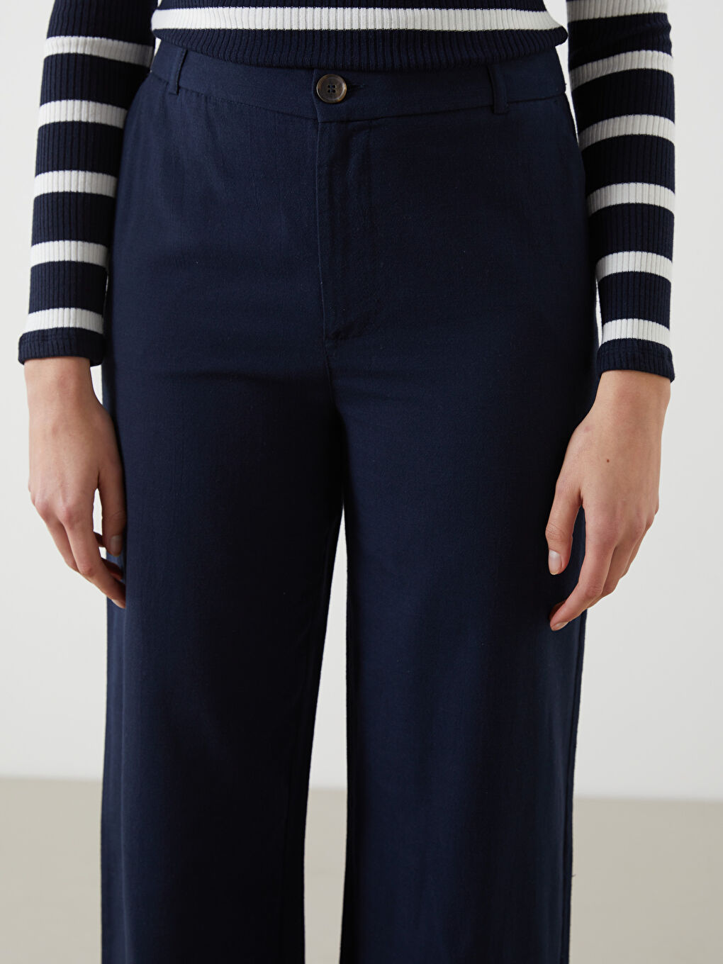 LCW Vision Indigo Standart Fit Düz Keten Karışımlı Kadın Pantolon - 2