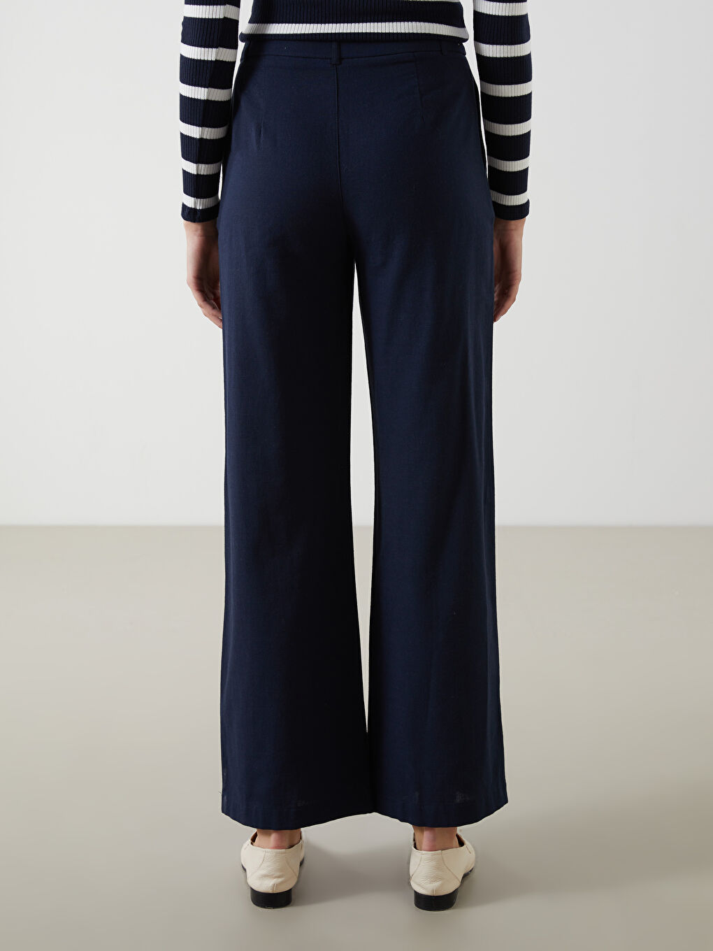 LCW Vision Indigo Standart Fit Düz Keten Karışımlı Kadın Pantolon - 3