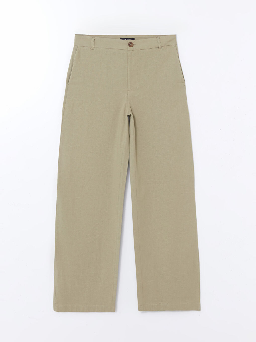 Haki Standart Fit Düz Keten Karışımlı Kadın Pantolon-4