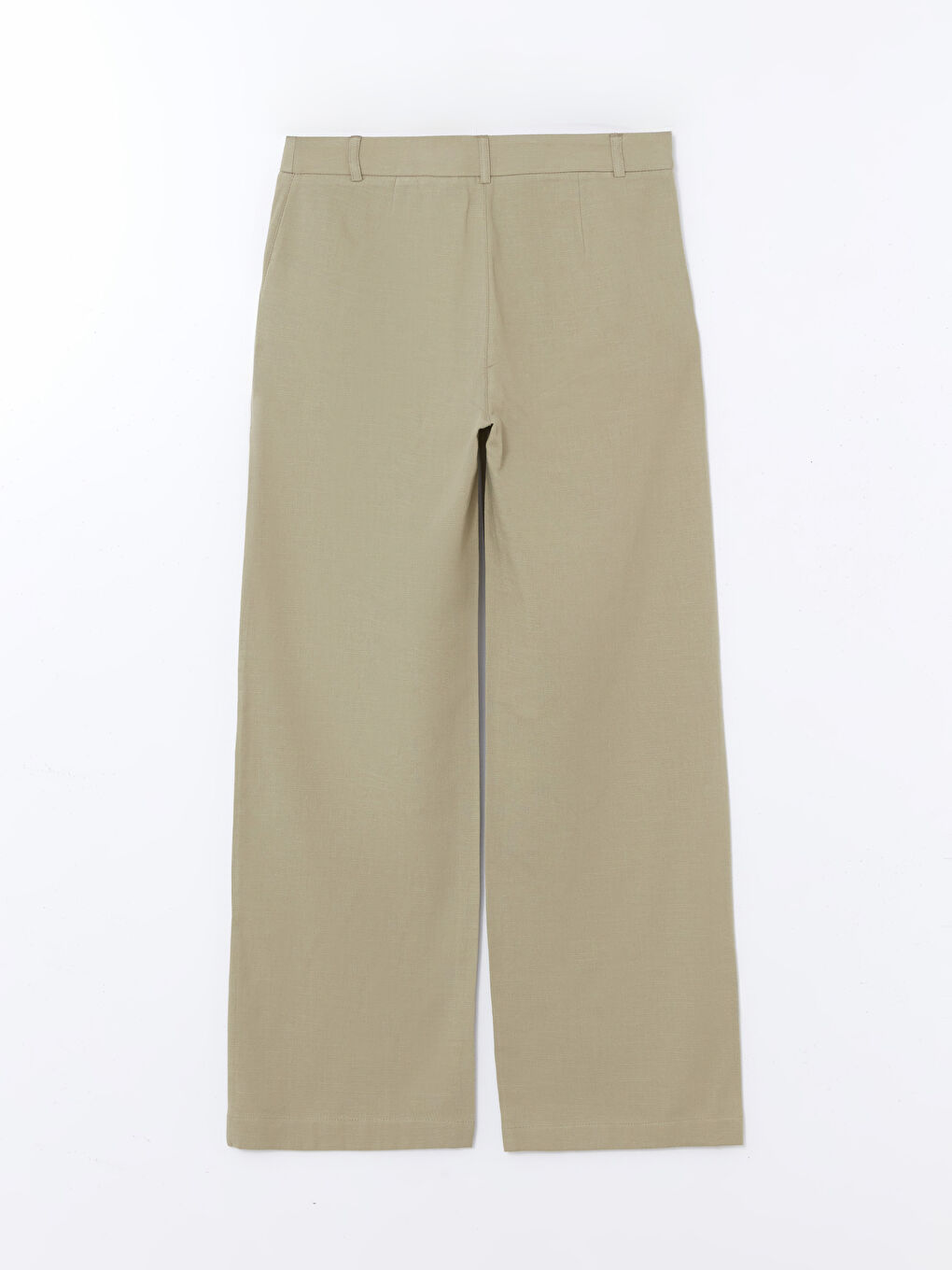 Haki Standart Fit Düz Keten Karışımlı Kadın Pantolon-5