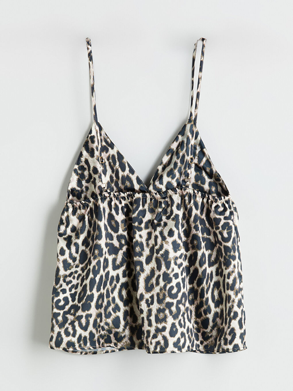 Kahverengi Leopar Desenli İp Askılı Saten Kadın Pijama Üst-1