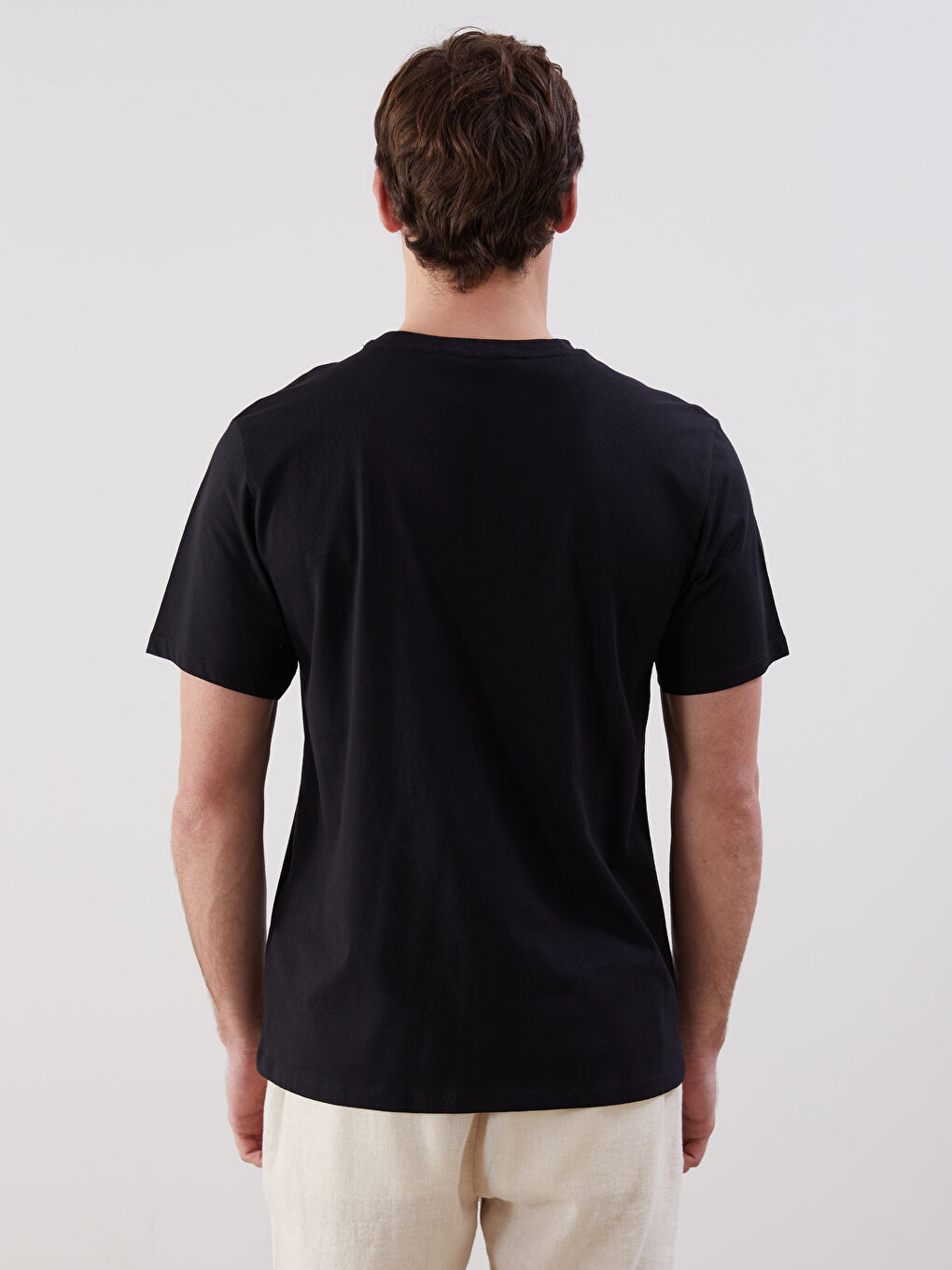 Siyah Bisiklet Yaka Baskılı Penye Erkek Tişört-3