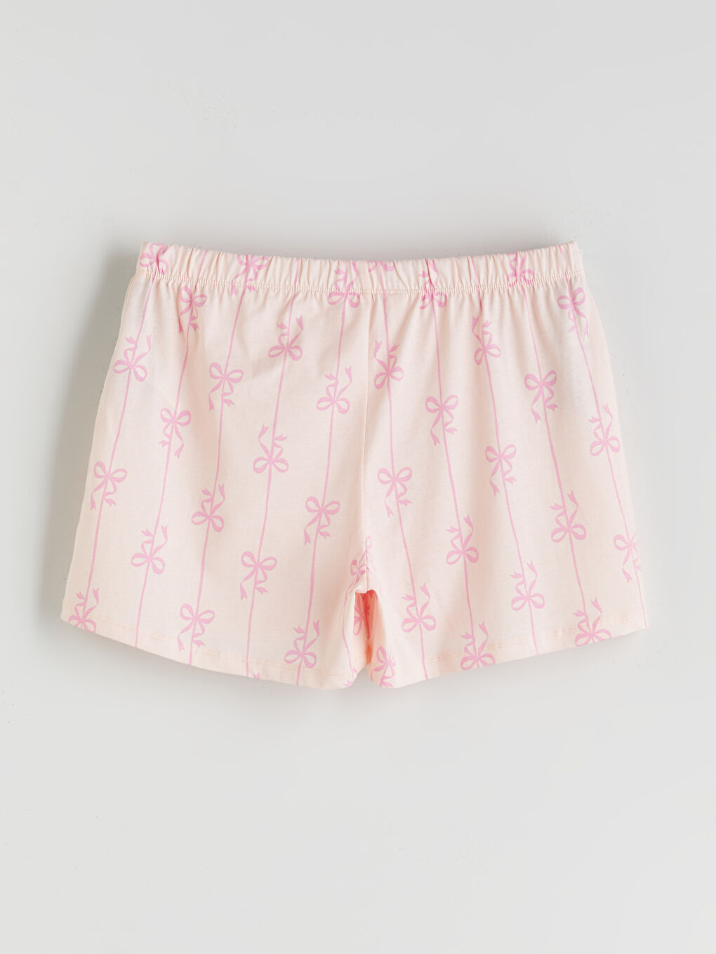 Pembe Beli Lastikli Fiyonk Desenli Kadın Şort Pijama Alt-5