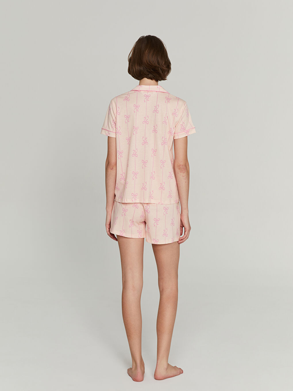 Collared Neck Printed Women's Shortie Pyjama Set -S5I102Z8-LT4