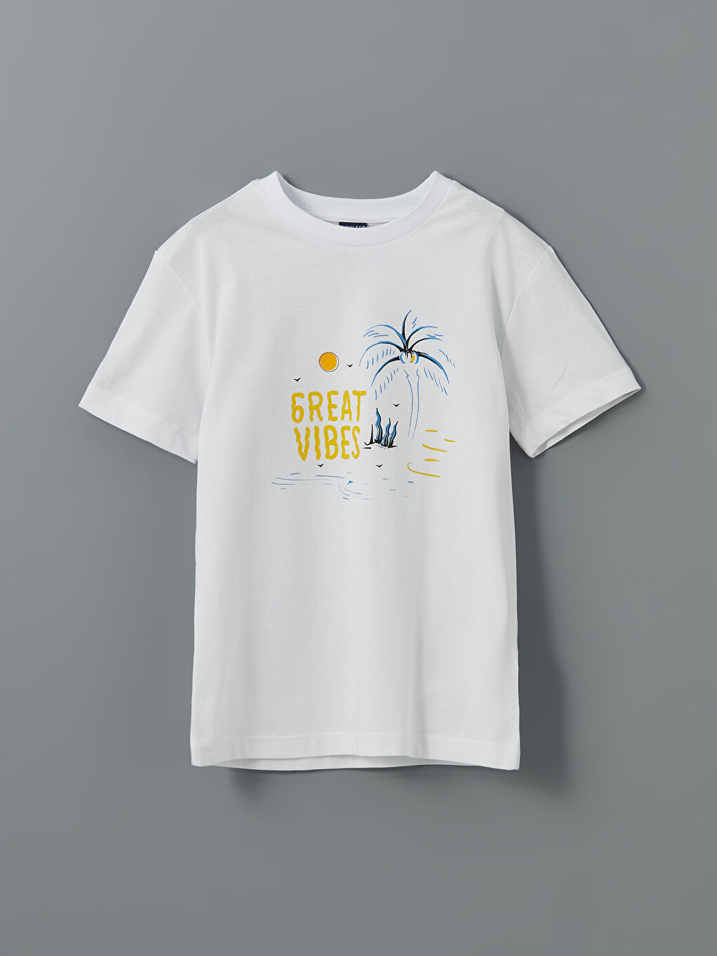 Beyaz Bisiklet Yaka Erkek Çocuk Tişört