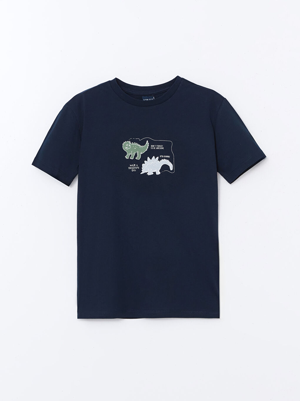 Lacivert Bisiklet Yaka Dinozor Baskılı Erkek Çocuk Tişört