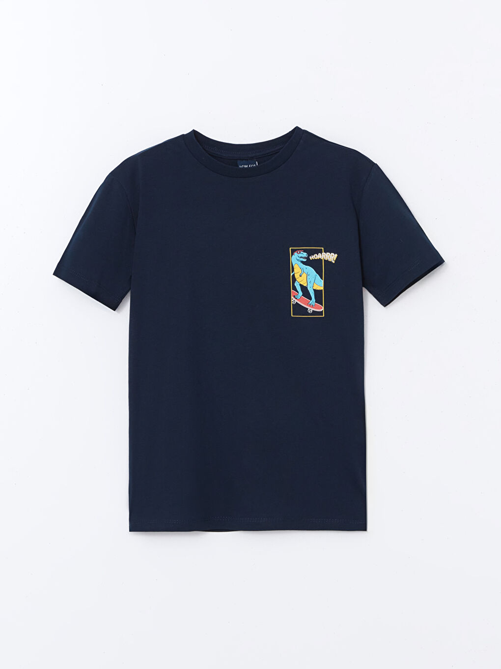 Lacivert Bisiklet Yaka Dinozor Baskılı Erkek Çocuk Tişört