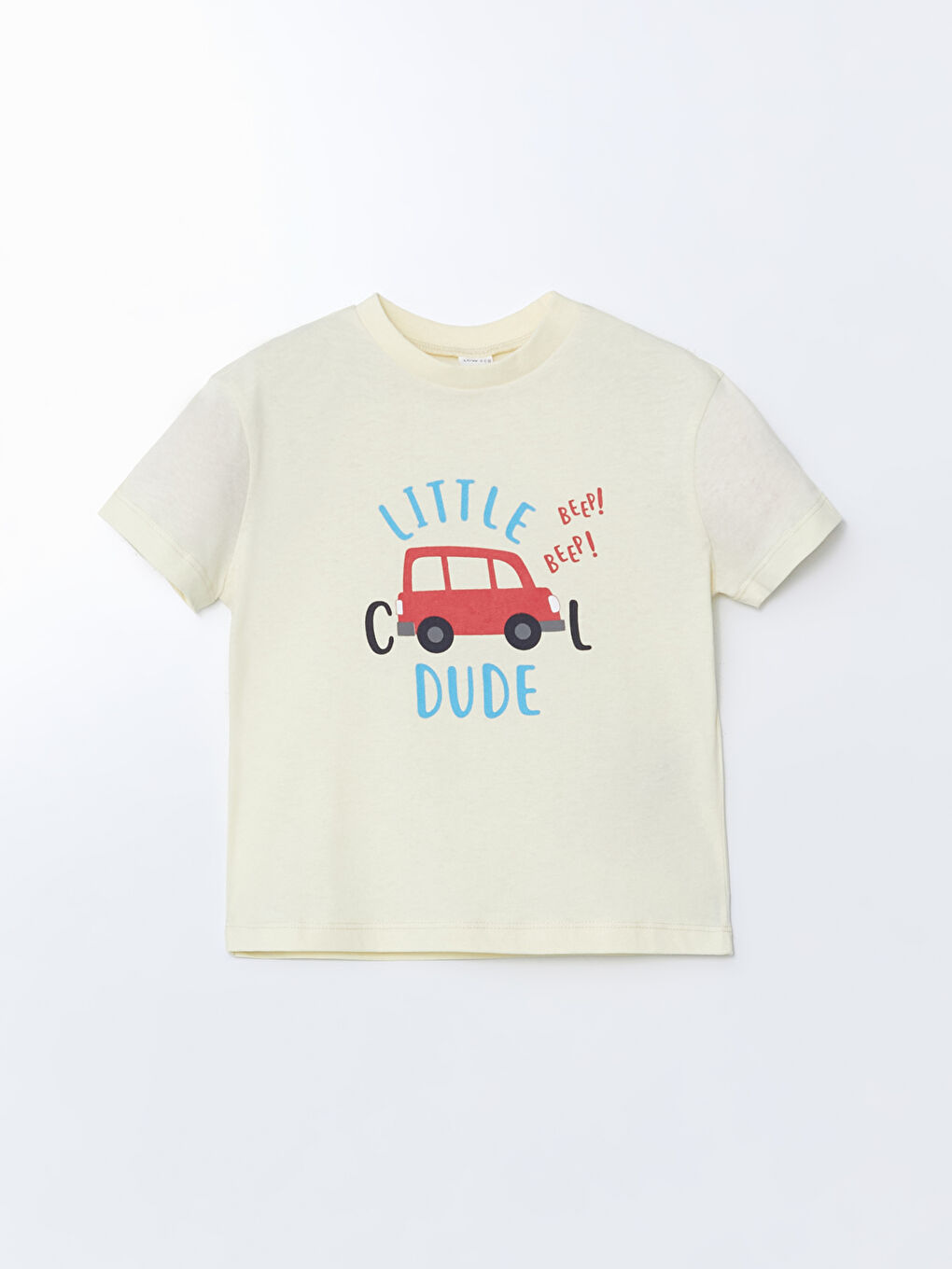 Bej Bisiklet Yaka Baskılı Erkek Çocuk Tişört