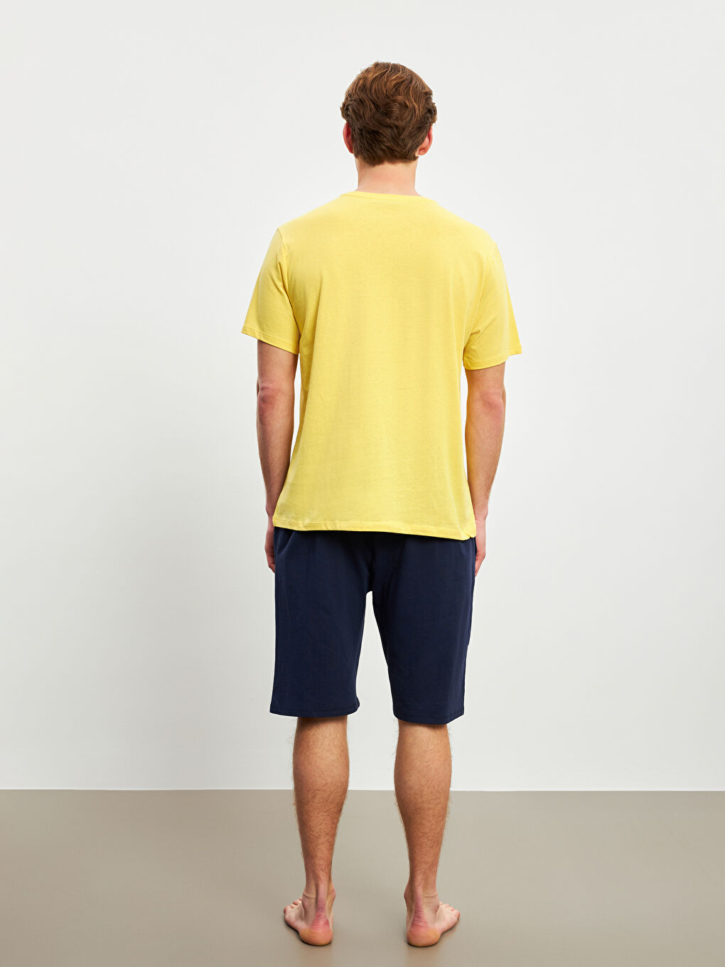 Sarı Standart Kalıp Erkek Şortlu Pijama Takımı-3