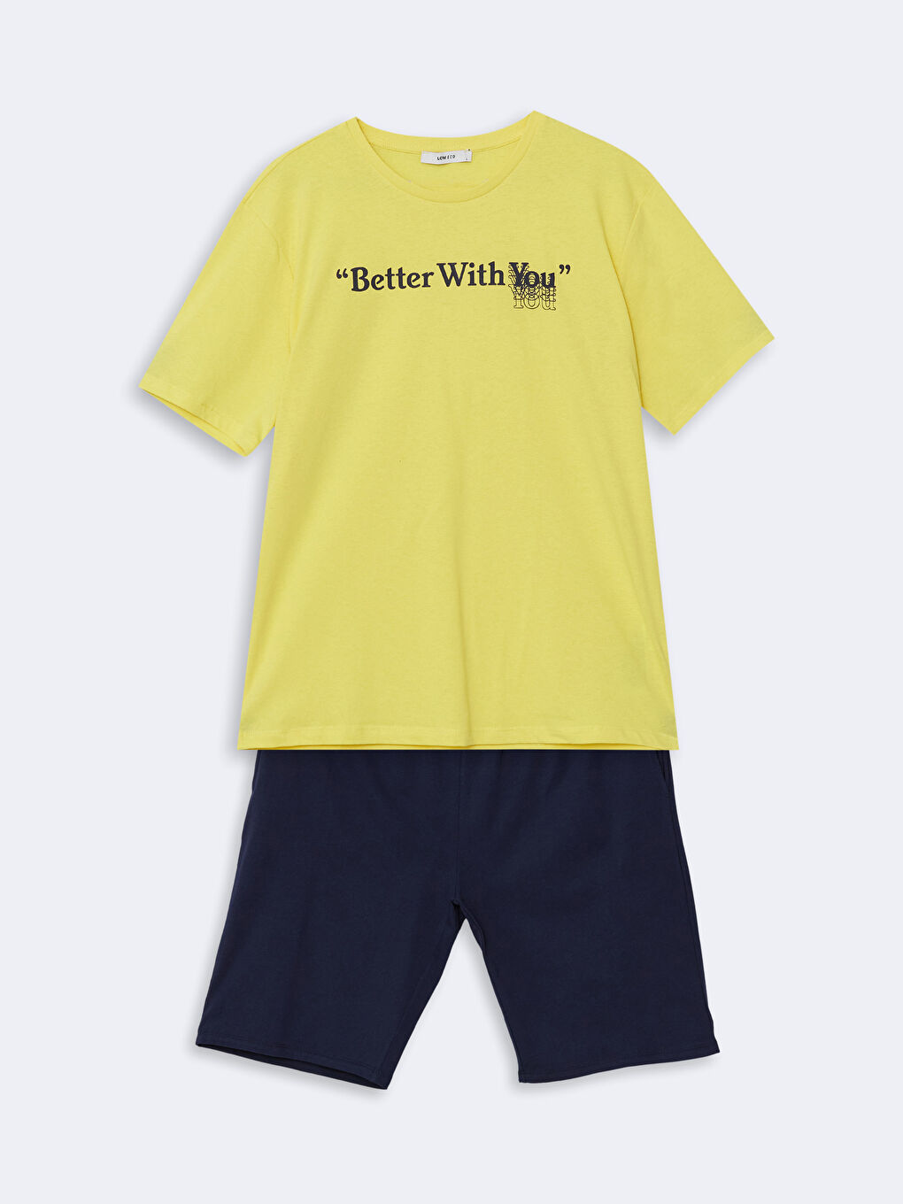 Sarı Standart Kalıp Erkek Şortlu Pijama Takımı-4