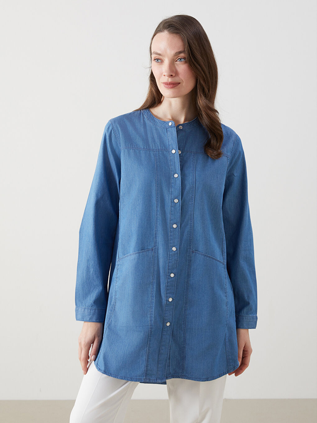 LCW Grace Crew Neck Straight Long Sleeve Women's Jeans Tunic -S5I230Z8-890