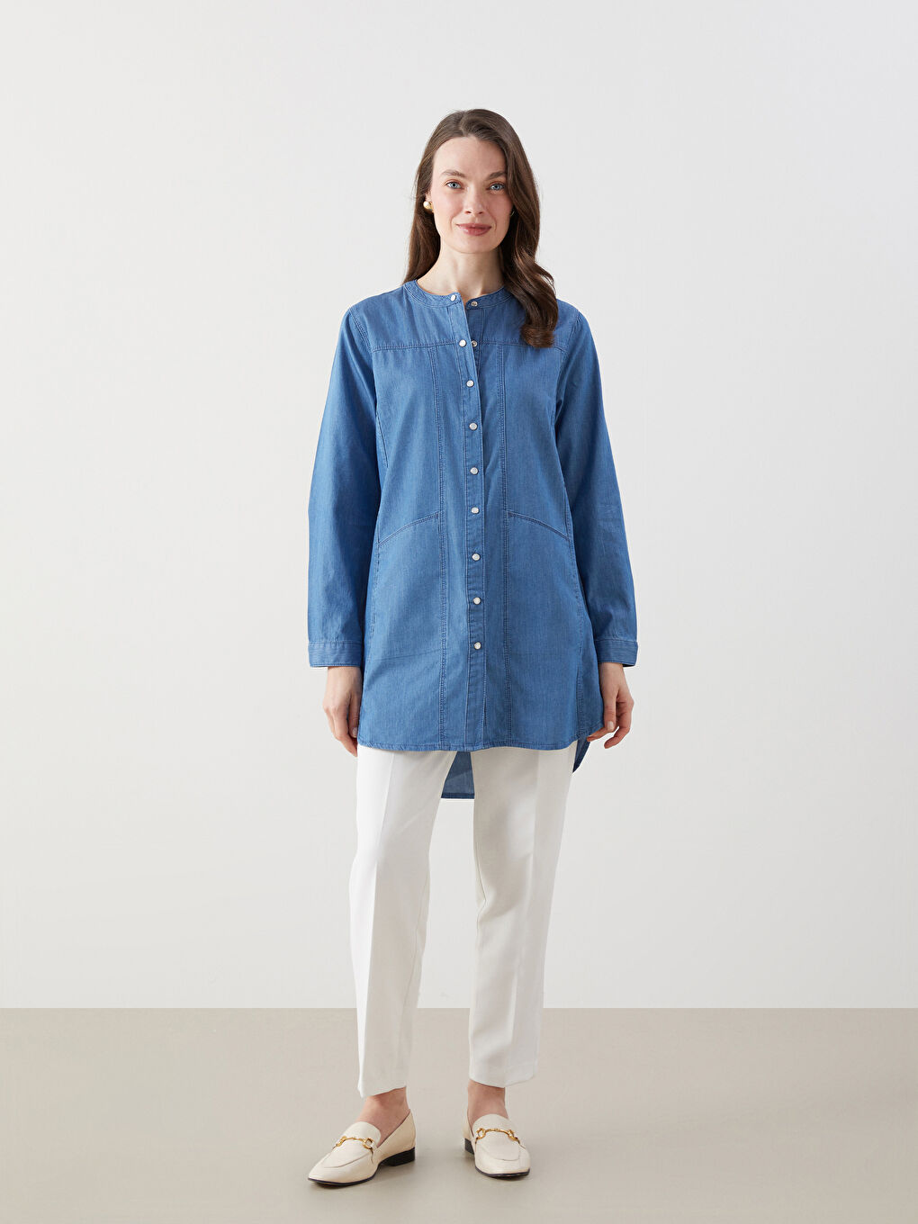 LCW Grace Crew Neck Straight Long Sleeve Women's Jeans Tunic -S5I230Z8-890