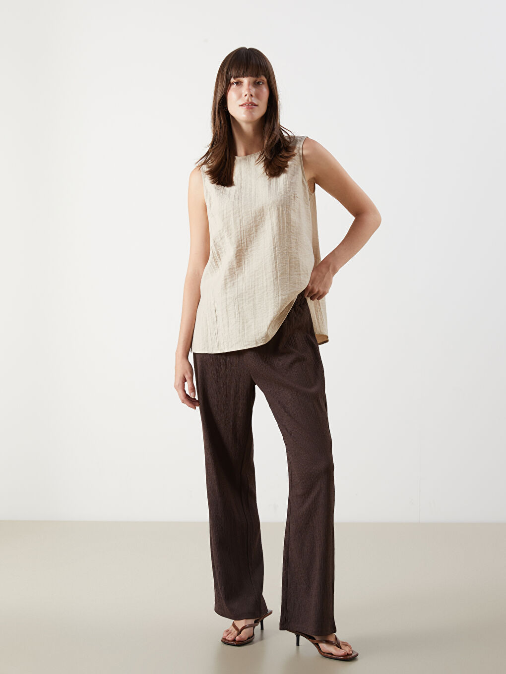 Elasticated Waist Textured Women's Trousers -S5I232Z8-HMK