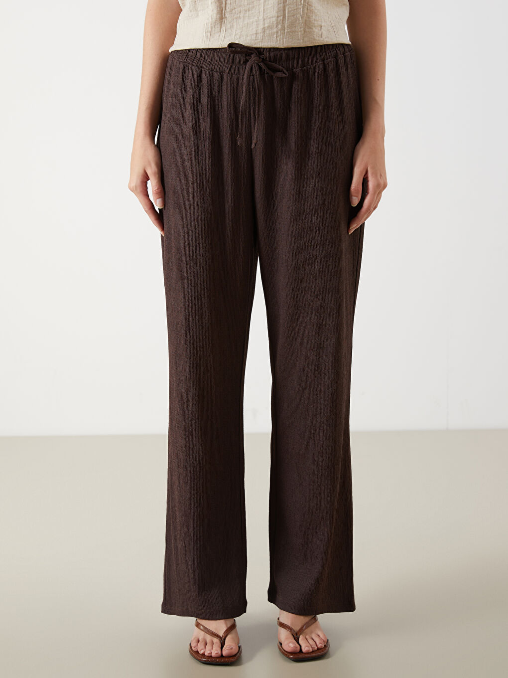 Elasticated Waist Textured Women's Trousers -S5I232Z8-HMK