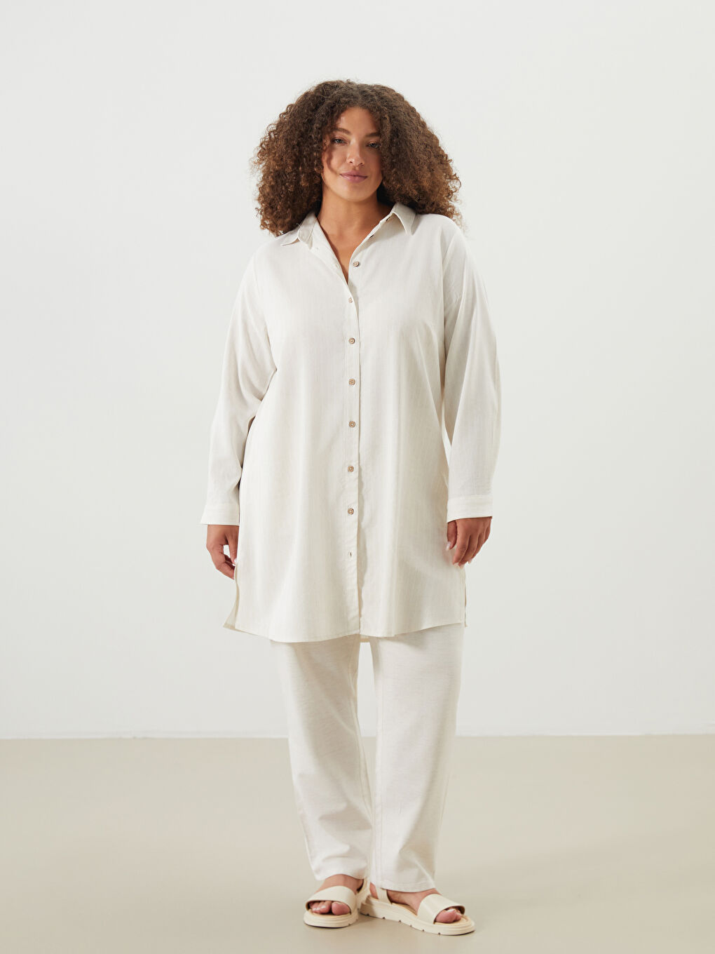 LCW Grace Striped Linen Blend Women's Shirt Tunic -S5I253Z8-LE8