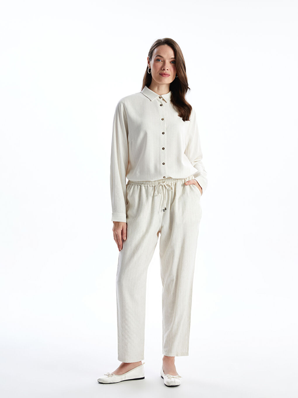 LCW Grace Striped Linen Blend Women's Shirt Tunic -S5I253Z8-LE8