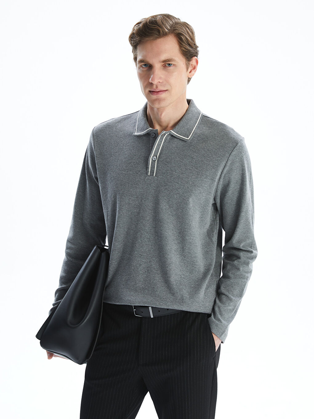 Polo Neck Long Sleeve Men's Sweatshirt -S5I262Z8-D7H
