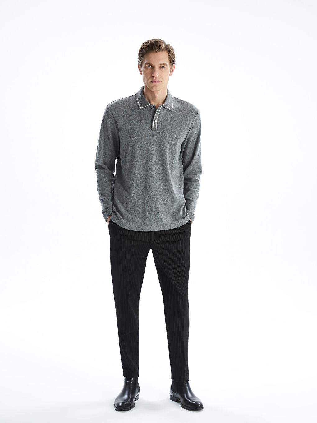 Polo Neck Long Sleeve Men's Sweatshirt -S5I262Z8-D7H