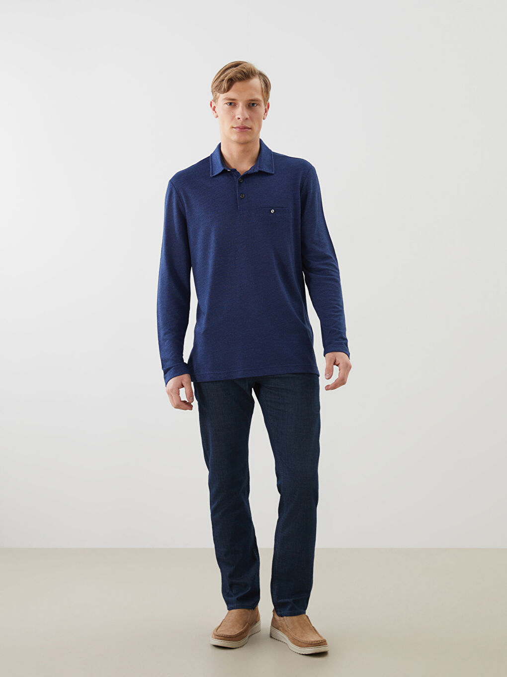 Lacivert Polo Yaka Erkek Sweatshirt-1