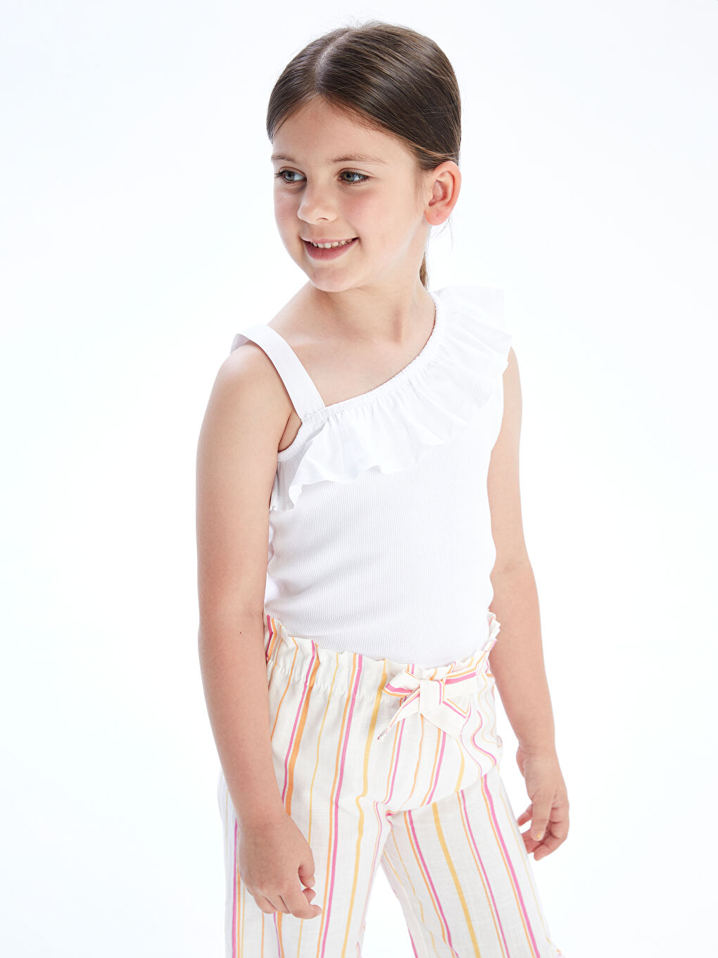 Slash Neck Plain Flounced Girls' T-Shirt -S5I266Z1-JYX