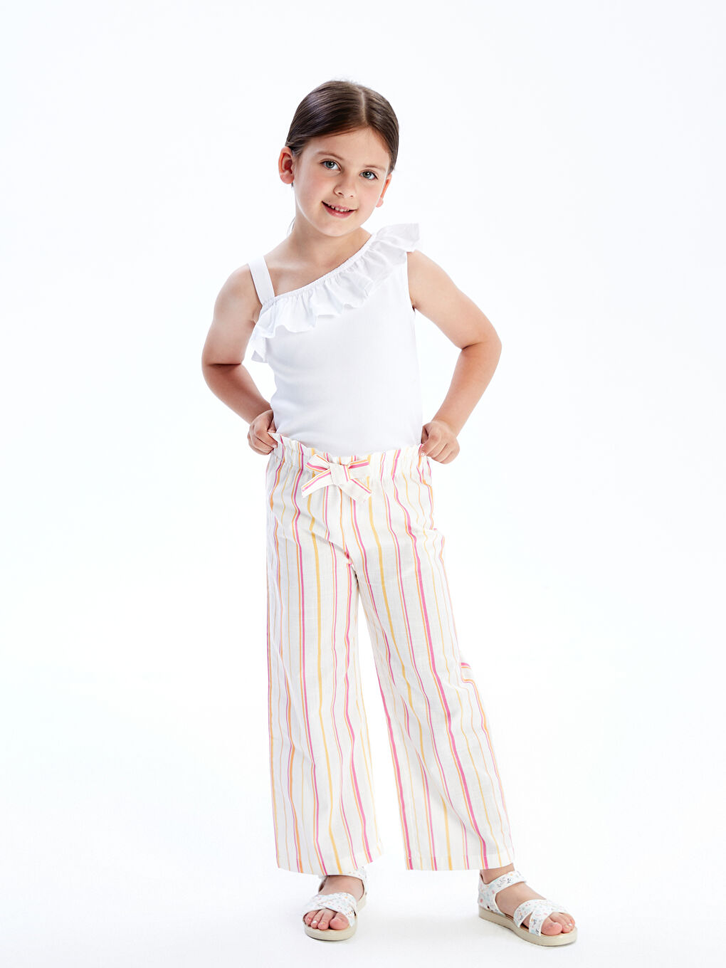 Slash Neck Plain Flounced Girls' T-Shirt -S5I266Z1-JYX