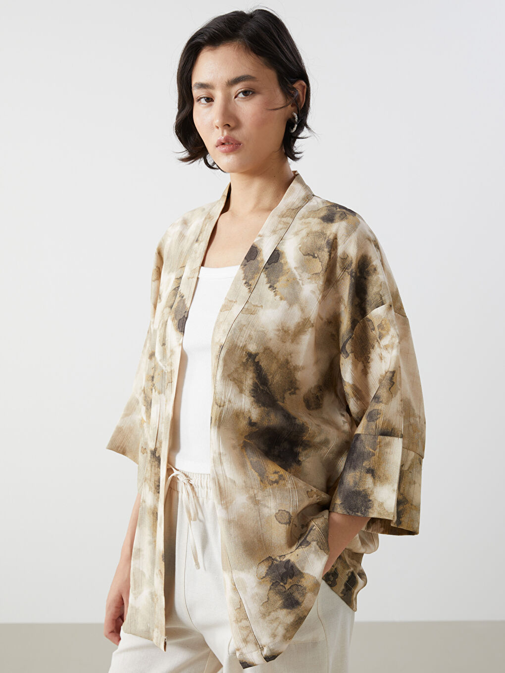 LCW Vision Shawl Collar Patterned Oversize Women's Kimono -S5I286Z8-LQB