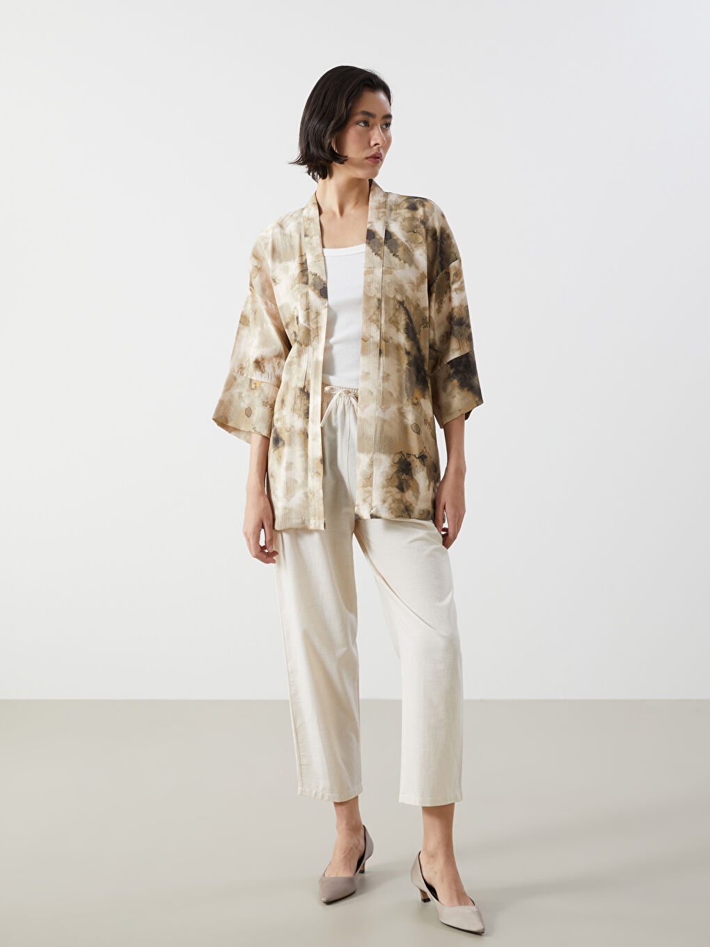 LCW Vision Shawl Collar Patterned Oversize Women's Kimono -S5I286Z8-LQB