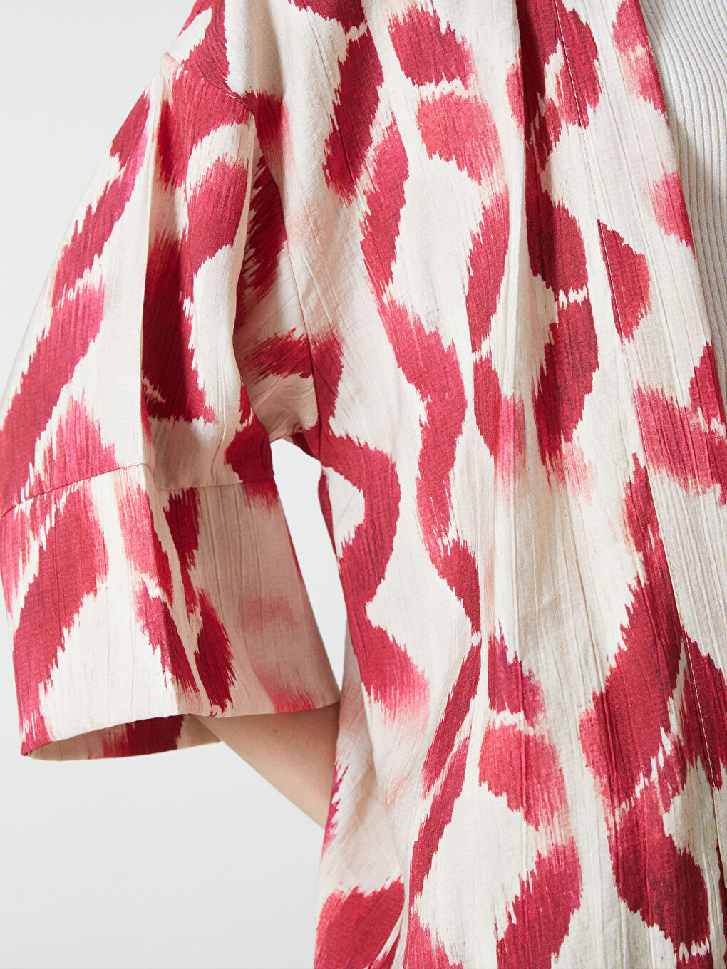 LCW Vision Kirmizi Şal Yaka Desenli Oversize Kadın Kimono - 2