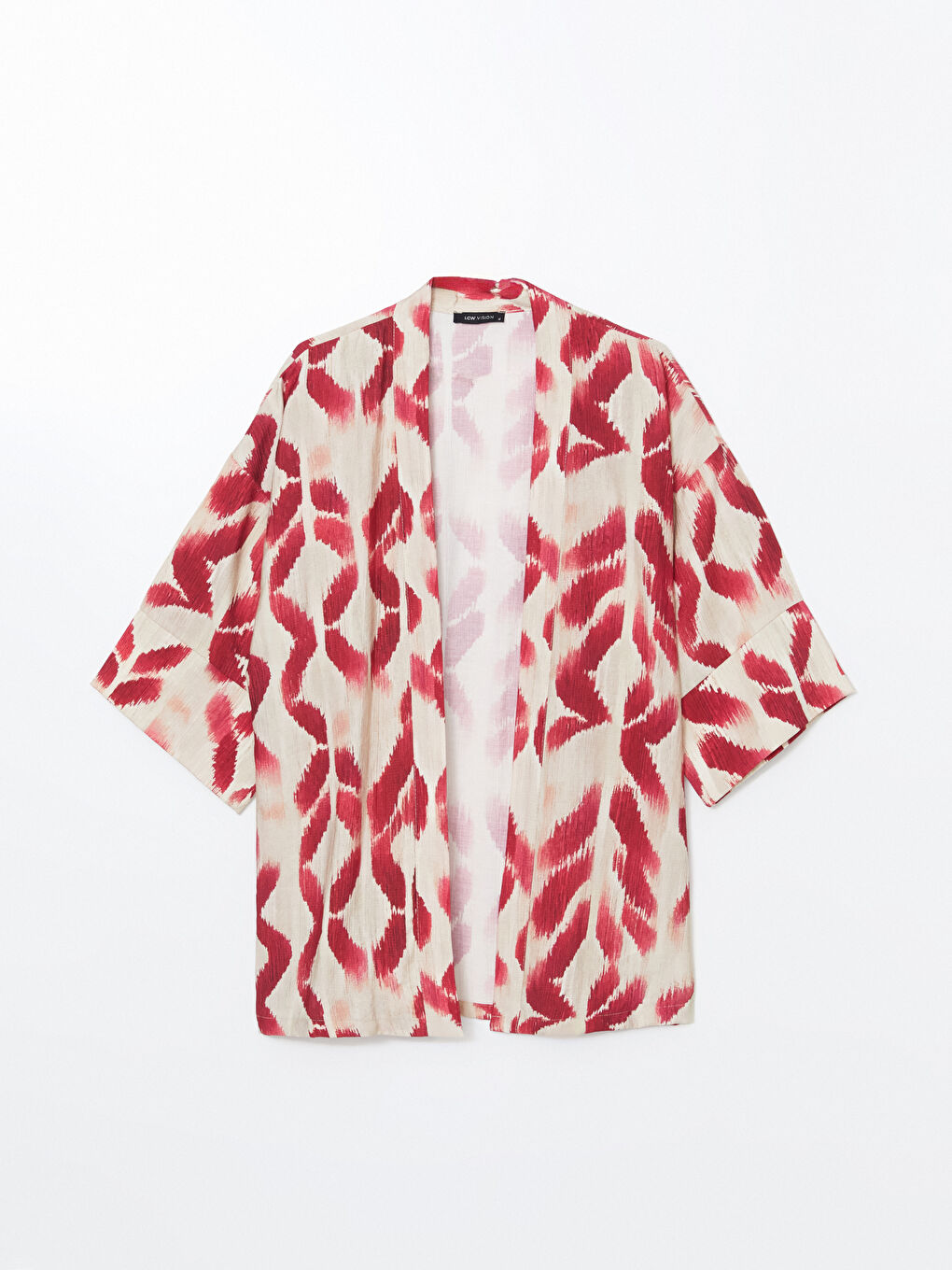 LCW Vision Kirmizi Şal Yaka Desenli Oversize Kadın Kimono - 4